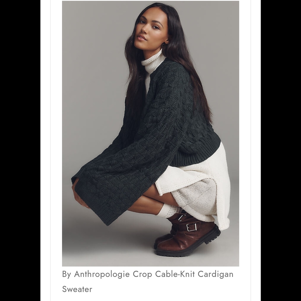 Anthropologie Dark Green Cable-Knit Cardigan Sweater